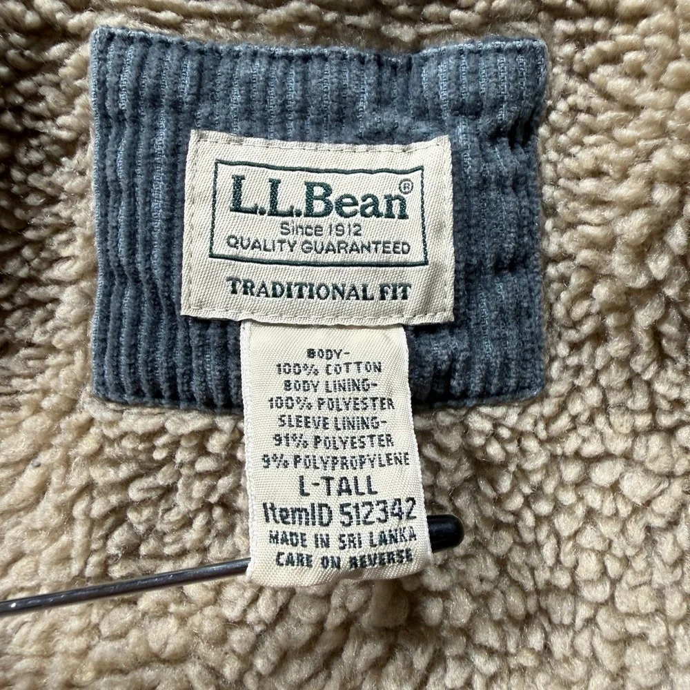 LL Bean‎ Corduroy Shacket Mens LT Blue Gray Sherpa Lined Shirt Jacket 512342